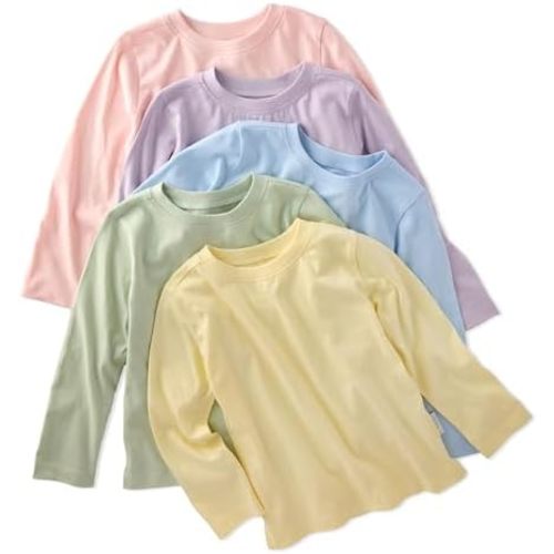 London 5-Pack Toddler Long Sleeve T-Shirts 100% Organic Cotton for Toddler Boys and Girls