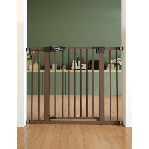Babelio Pressure Mounted 26-40" Baby Gate for Stairs, PressGuard I, Brown