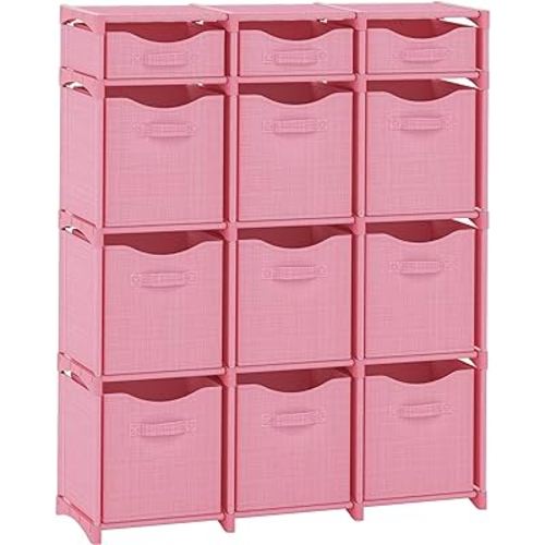 12 Cube Closet Organizers And Storage | Includes All Storage Cube Bins | Easy To Assemble Closet Storage Unit With Drawers | Room Organizer For Clothes, Baby Closet Bedroom, Playroom, Dorm (Pink)