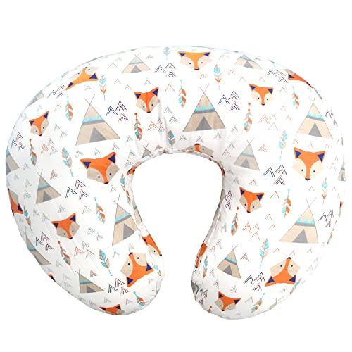 LAT Nursing Pillow for Breastfeeding,100% Cotton Removable Cover,Ergonomic Breast Feeding Pillows for Mom and Baby,Machine Washable(Orange Fox)