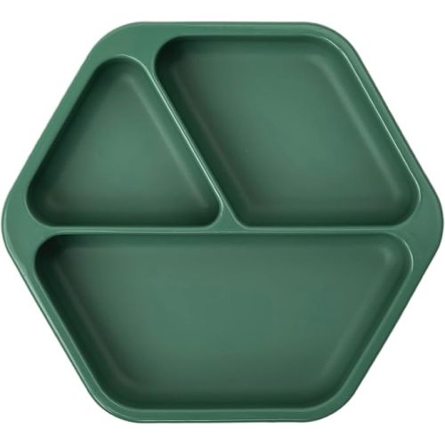 Tiny Twinkle Silicone Suction Baby Plate, Suction Grip Divided Dish for First Foods and Self-Feeding Toddlers, Baby Led Weaning Supplies for Independent Eating (Olive Plate)