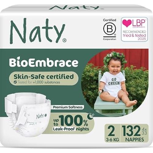 Naty BioEmbrace Baby Newborn Diapers, Size 2 (6-13 lbs), 132 Count