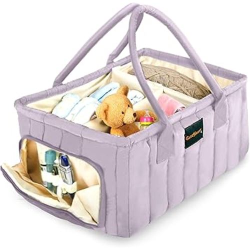 Baby Diaper Caddy Basket Organizer-Sturdy, Breathable & Washable - Stylish Storage, Portable, Car Caddy Organizer, Nursery, Baby Gift Registry Newborn Essentials (Lilac)