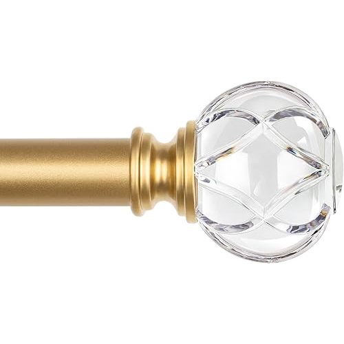 KAMANINA Curtain Rods for Windows 48 to 84(4-7 Feet), 1 Inch Luxury Gold Decorative Curtain Rod, Splicing Adjustable Single Drapery Rods with Crystal Netted Texture Ends, 32-86"