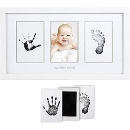 Pearhead Baby Hand and Footprint Kit - Inkless No Mess Clean-Touch Ink Pad, Newborn Keepsake Frame, Nursery Decor Essentials, Perfect Shower Gift for Boys and Girls, White
