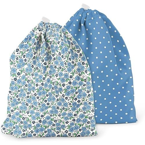 Esembly Ditty Bag Duo - Reusable Waterproof Wet Bags for Cloth Diapers, Swimsuits, Toiletries, and Snacks, Set of 2 - Forget-me-not + Penny Dot