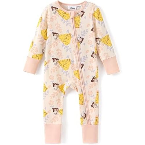 Disney Princess Ariel Belle Moana Mickey Minnie Baby Organic Cotton Footie Zipper Pajamas Newborn Infant Romper