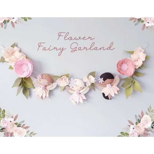 Flower Fairy Garland - Felt Flower Garland- Nursery Decor- Kids Room Decor- Fairy Nursery - Princess Nursery