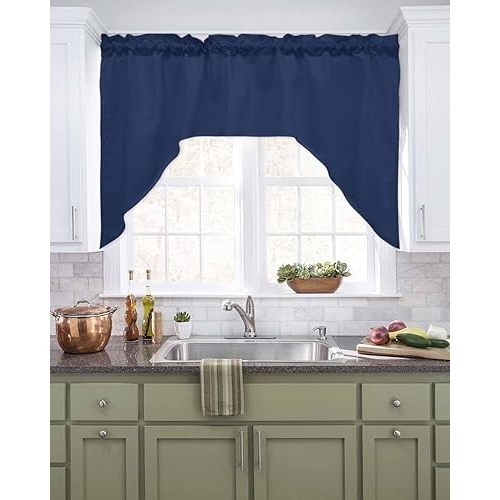 Navy Blue Swag Valances for Kitchen Window,Half Small Swag Curtains Drapes for Bathroom Over Sink Contemporary Minimalist Abstract Solid Color Rod Pocket Window Treatment Decor Valances,56x36 Inch