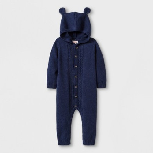 Baby Hooded Critter Sweater Romper - Cat & Jack™ Navy, Size: 3-6M