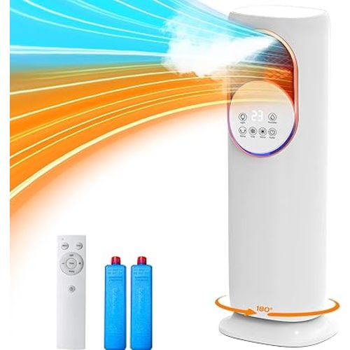 Tower Fan and Heater Combo with Humidification, 32inch Bladeless Fan and Heater with Remote Control, Touch, 180° Oscillating, 2 Speed Heating, 3 Speed Cooling, 9H Timer Tip-over & Overheat Protection
