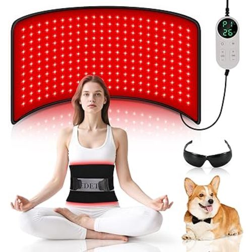 Red Light Therapy for Body, 24’’ x 12’’Large Infrared Light Therapy Pad with Timer Remote Control, 660nm 850nm Home Light Therapy for Knee Shoulder Back Muscle Joint (with Elastic Strap)
