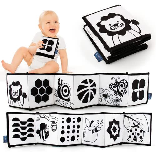 My First Black and White High Contrast Soft Book , Infant Tummy Time Toys, Black and White Baby Cards, Folding Educational Activity Cloth Book