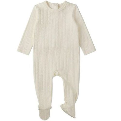 MiniMoi Baby and Toddler Cotton-Rich Faux Cable Knit Footie White Newborn