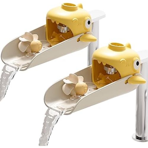 Faucet Extender for Toddlers, 2 Pack Universal Sink Extension with Water Wheel to Kids Fun Hand Washing (Yellow Shark)