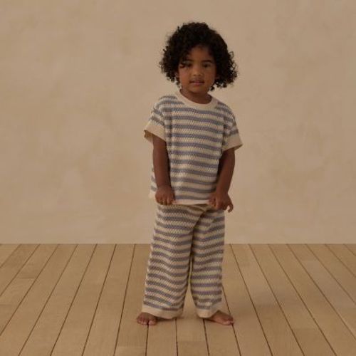 Toddler Girls' 2pc Juniper Shore Striped Honeycomb Sweater Knit Top and Pants Set - Dusty Blue 2T