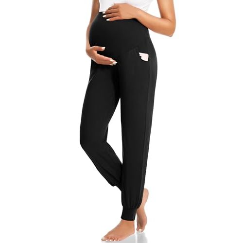 HIGHDAYS Maternity Pants with Pockets, Over Belly Maternity Leggings, Thick Pregnancy Joggers Sweatpants for Active Workout