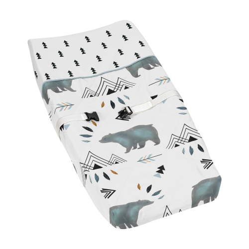 Sweet Jojo Designs Bear Mountain Blue Black and White Changing Pad Cover