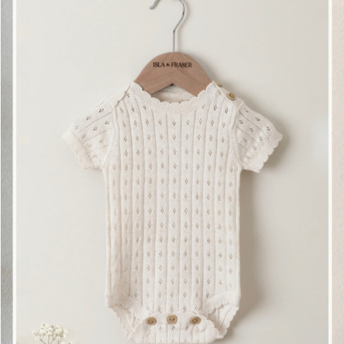 Organic Cotton Pointelle Knit Baby Bodysuit - Oat