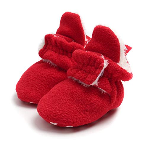 Baby Booties Cozy Fleece Slippers Soft Baby Shoes With Gripper Soles, Winter Warm Infant Newborn Crib Sock Shoes First Walkers