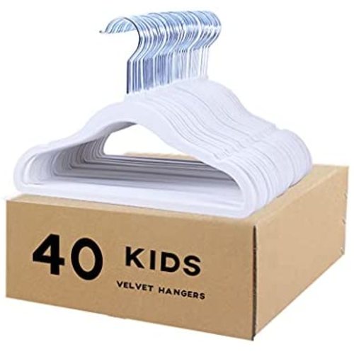 veeyidd Kids Velvet Clothes Hangers, Non Slip Baby Hangers White (11.6" Inch - 40 Pack)