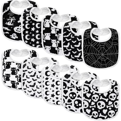 10 Pcs Gothic Spooky Baby Bibs Goth Punk Cotton Bib Bandana Drool Baby Stuff for Feeding Drooling Teething Unisex Boys or Girls 0-36 Month Christmas Clothes Outfit