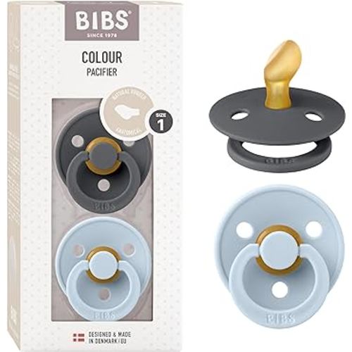 BIBS Pacifiers 0-6 Months | 2-Pack Soothers | BPA-Free Anatomical Nipple | Made in Denmark | Iron/Baby Blue Colour Pacifier