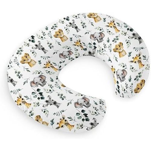 HawSkgFub African Safari Animal Eucalyptus Leaf Nursing Pillow Cover for Baby Boys, Jungle Elephant Giraffe Zebra Lion Breastfeeding Pillow Slipcover, Nursing Pillowcase for Newborn Infant, Cover Only