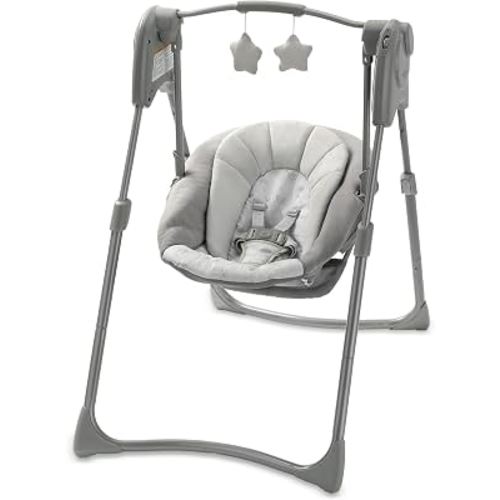 Amazon.com : Graco Slim Spaces Compact Baby Swing, Reign | Easy Fold with Carry Handle, Height-Adjustable Legs, Multiple Swing Speeds, Comfortable Infant Head Support, Overhead Toy Bar : Health & Household