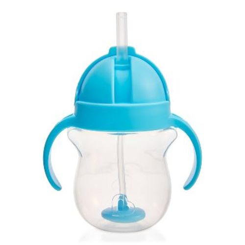 Munchkin 7oz Plastic Any Angle Click Lock Weighted Straw Trainer Cup - Blue: BPA-Free, Portable Drinkware, Flip-Top Lid