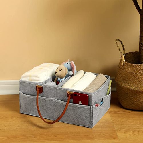 ITHW Baby Diaper Caddy - Portable Newborn Diapers Organizers Storage for Changing Table & Car - Diaper Caddy Basket for Baby Boys Girls (Large, Gray) - Lager