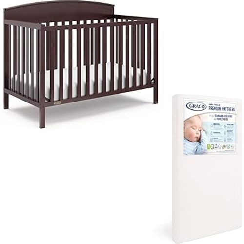 Graco Benton 5 in 1 Convertible Crib (GREENGUARD Gold Certified) with Premium Foam Crib and Toddler Mattress Included - Espresso, Converts from Baby Crib to Toddler Bed, Daybed and Full-Size Bed