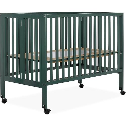Dream On Me Quinn Full-Size Portable Baby Crib in Olive, GreenGuard Gold & JPMA, Patented Quick Fold System, Adjustable Mattress Support, Smooth Wheels, Compact Design, Safe Sleep Assurance