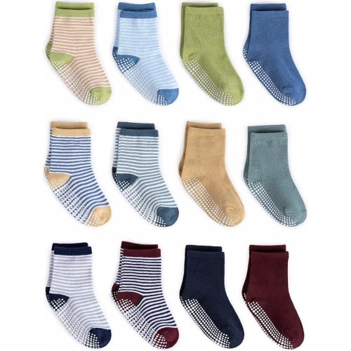 ZAPLES Baby Non Slip Grip Crew Socks with Anti Skid Soles for Infants Toddlers Kids Boys Girls