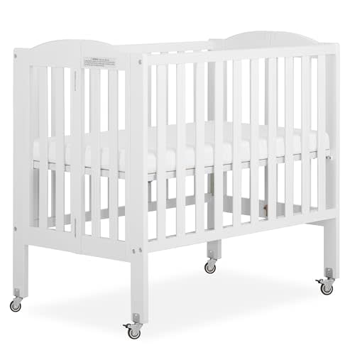 Dream On Me 2-in-1 Portable Mini Crib, Non-Full Size Baby Crib for Small Spaces, 2 Mattress Heights, Compact Travel Design, Includes Mattress, GREENGUARD Gold & BSA Certified, White