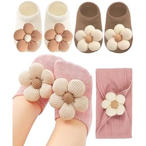 Baby Girl Socks and Headband Set,4 Pack,for Infant Baby Shower Gifts