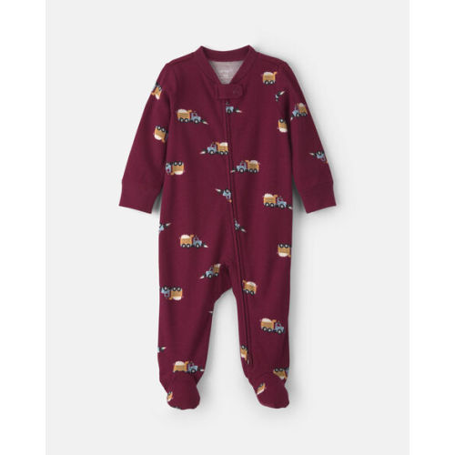 Baby Boy Construction Truck 100% Cotton 2-Way Zip Sleep & Play Pajamas - Burgundy | Carter's