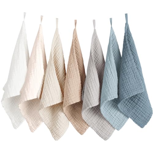 Konssy 7 Pack Face Cloths, 100% Muslin Cotton Wash Cloth for Washing Face | 11" x 11" Facial Washcloths for Women, Soft & Reusable, for Sensitive Skin, Makeup Remover Cloths for Daily Cleansing(Blue)