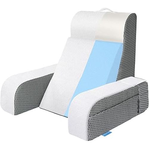 Kayfia Reading Pillow, 10 in 1 Back Pillow for Bed Sitting up with Detachable Arms Rest, Back Rest Pillow with Gel Memory Foam, Husband Pillow for Reading/Gaming/Working in Bed or Couch 21'', White