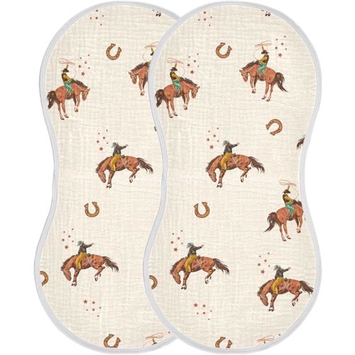 Farm Western Cowboys Burp Cloths Baby Boys Girls Absorbent Soft Cotton Burping Cloths Rags, 2 Pack