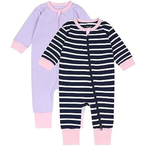 6-12 Month Teach Leanbh Toddler Baby Boys Girls 2-Pack Pajamas Cotton 2 Way Zipper Long Sleeve Footless Romper Sleep and Play