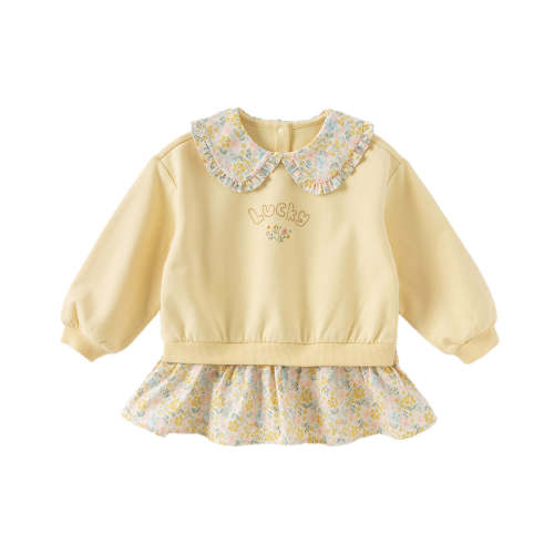 Dave&Bella Toddler Girls Yellow Cotton Sweet Dress-style Sweatshirts – Dave & Bella