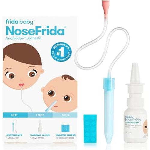 Amazon.com: Frida Baby Saline Kit, Cold & Flu 12 pc Set Includes NoseFrida Nasal Aspirator for Baby, Nose Sucker, Saline Nasal Spray with 10 Extra Hygiene Filters, Nasal Spray Decongestant, 0.68 fl oz : Health & Household