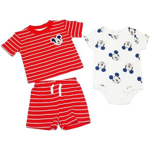 Magic Threadz Disney Clothes Baby Boys 3-Piece Short Set – Mickey, Pooh, Simba, Dumbo, & Spiderman Outfit Set (0M–9M)