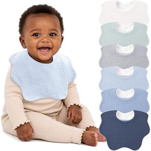 Bearmoss Muslin Baby Bibs for Drooling & Teething Cotton Drool Bib 6 Pack