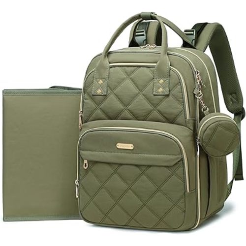 Diaper Bag Backpack, Travel Essential Baby Bag, Multi-Functional Waterproof Quilted Diaper Bag, Baby Essential Travel Tote with Changing Pad, Stroller Straps & Pacifier Case, Pink