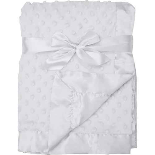 American Baby Company Heavenly Soft Chenille Receiving Blanket 30"x40", 2-Layer Minky Dot & Silky Satin, White, Warm for Baby Boys & Girls