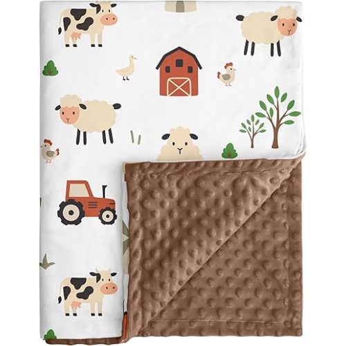 Baby Blanket for Boys Girls, 30x40 Inch Soft Lightweight Minky Dot Blanket with Farm Animals, Double-Layer Dotted Backing for Infant Toddler Nursery Crib, Sensory Security Blanket