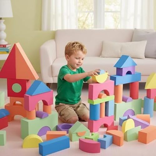 Large Building Foam Blocks for Toddlers - Tacking Soft Blocks for Kids - Shapes & Colors Learning for Kids - Construction Building Preschool Toys for Boys & Girls (30 Pieces)