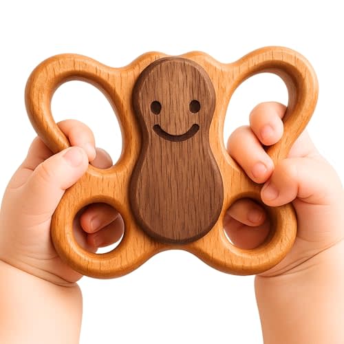 Wooden Baby Rattle for 0–6 & 6–12 Months – Montessori Natural Baby Toy – Calm Sound Rattle for Newborn Infant Boys & Girls – No Paint, No Plastic – 100% Beechwood Gift